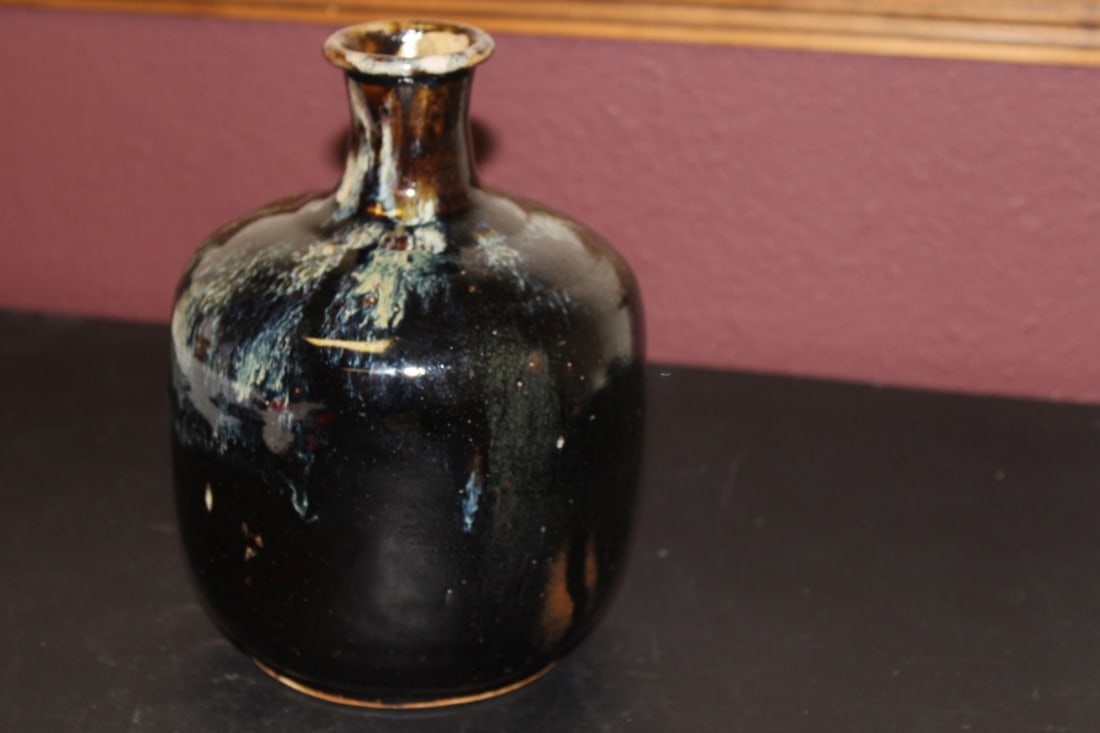 A Vintage/Antique Slip Glazed Bottle: Chinese? Oriental? - Possibly Old, could be early 20th century - 8 1/2 inches tall