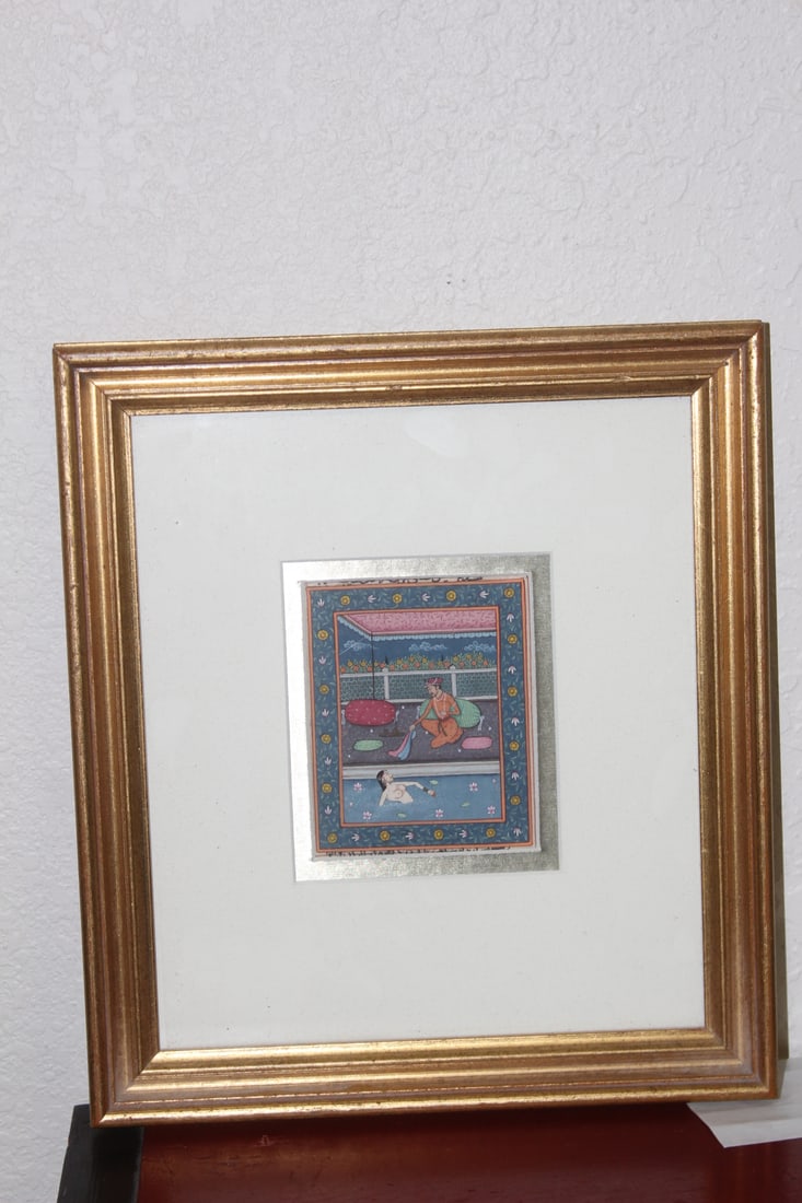 Antique India Nude Painting: framed - overall= 10" x 11 1/2" - sight= 4" x 3"