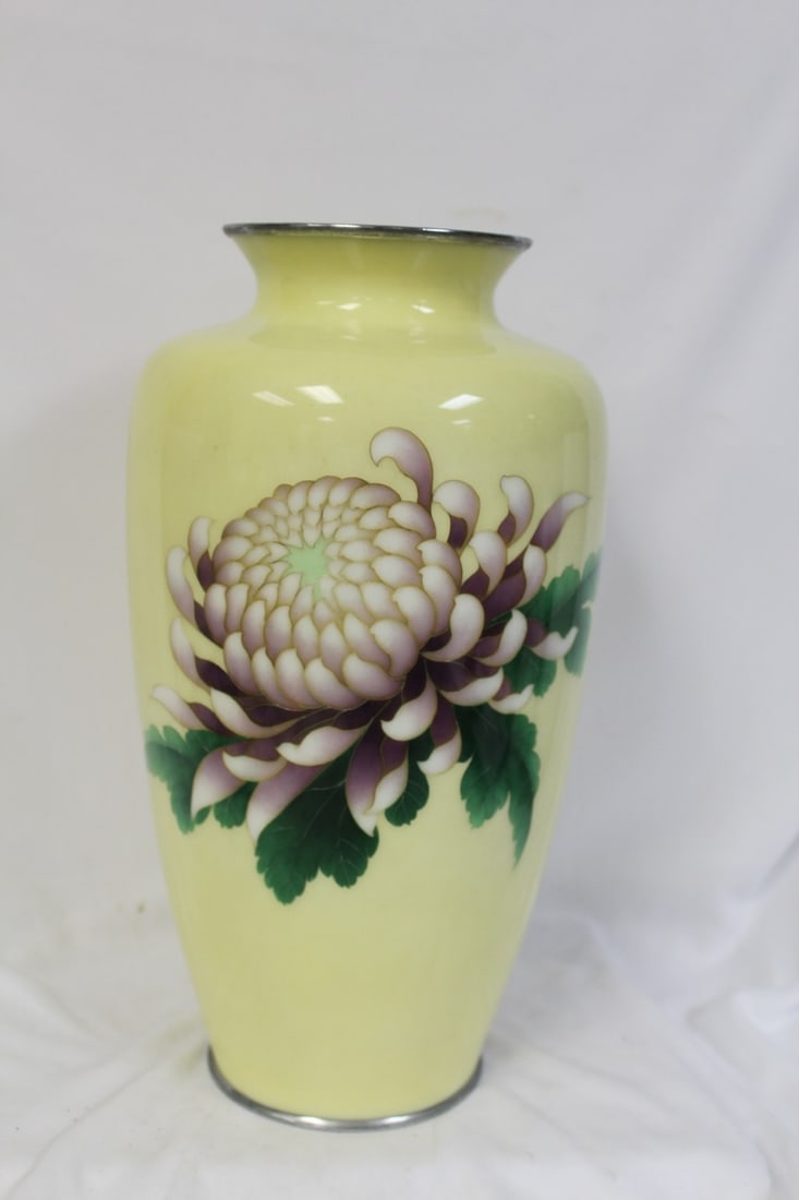 A Large Japanese Cloisonne Vase: 12 1/2" tall - possibly silver wire