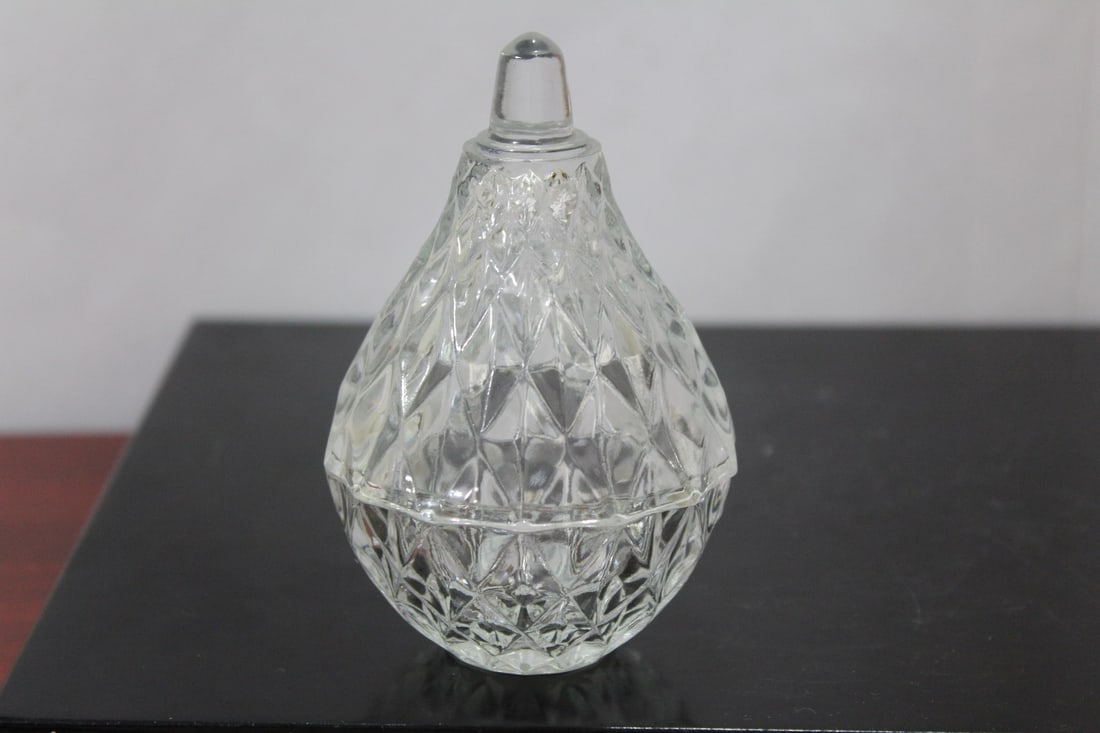 A Crystal or Clear Glass Pear Form Trinket Box: 4 1/2" tall