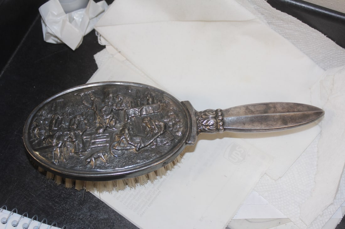 Repousse Sterling Brush: most likely Dutch - 19th century - 8 7/8" across