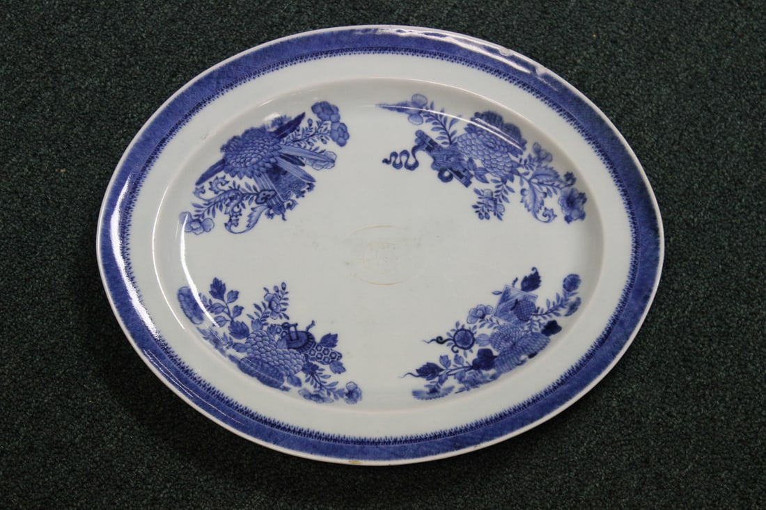 A Chinese Export Large Planter: 19th century - blue and white - please note: 2 chips - 15 7/8" across