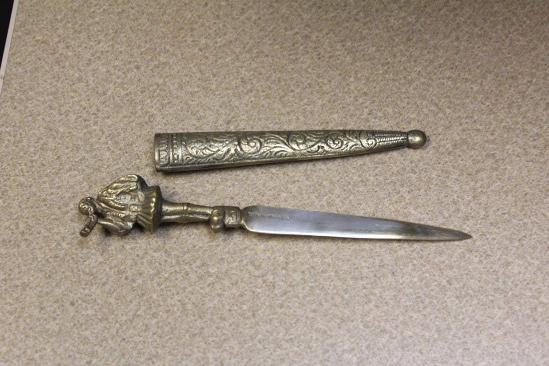 Bronze Letter Opener: with sheath - made in Greece - 8 3/8" long