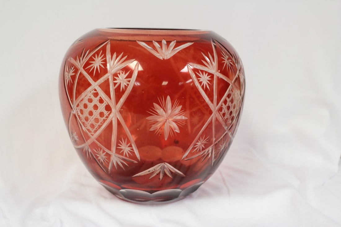 A Ruby Red Cut Glass Bowl: 7 1/2" tall