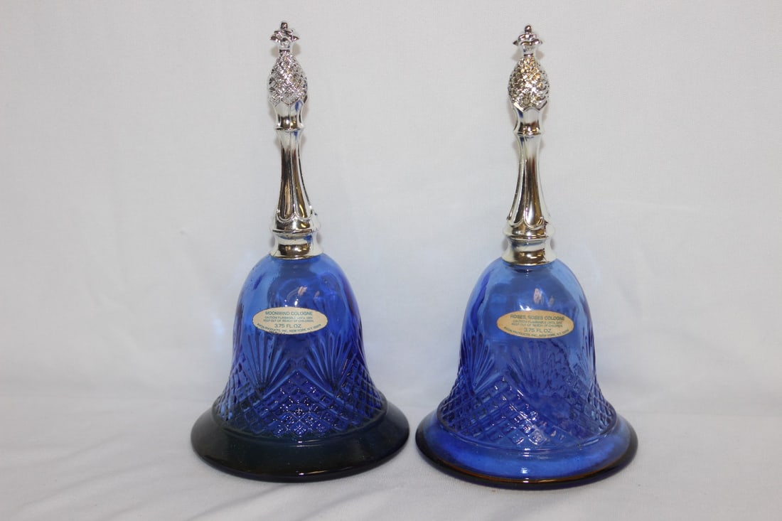 Lot Of 2 Cologne Bottles: Bell form - 7 1/4” tall