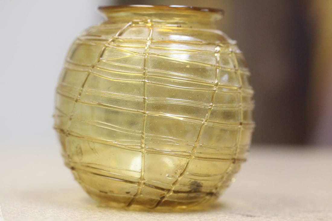 Antique or Vintage Art Glass with String Work: 3 1/4" tall - rare