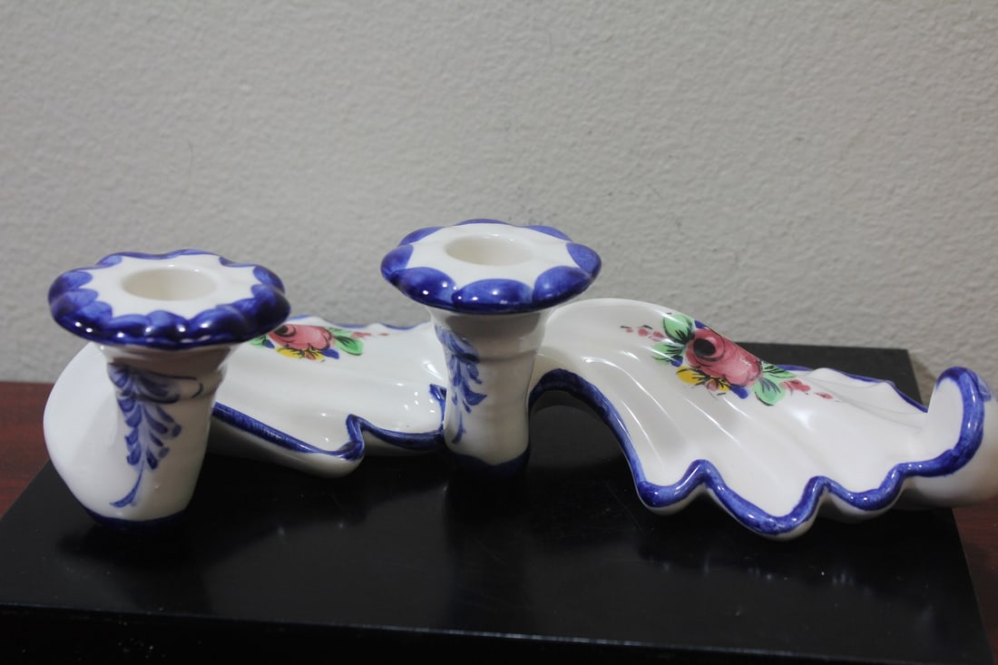 A Pair of Portugese Alcobach Candlesticks: 7" across