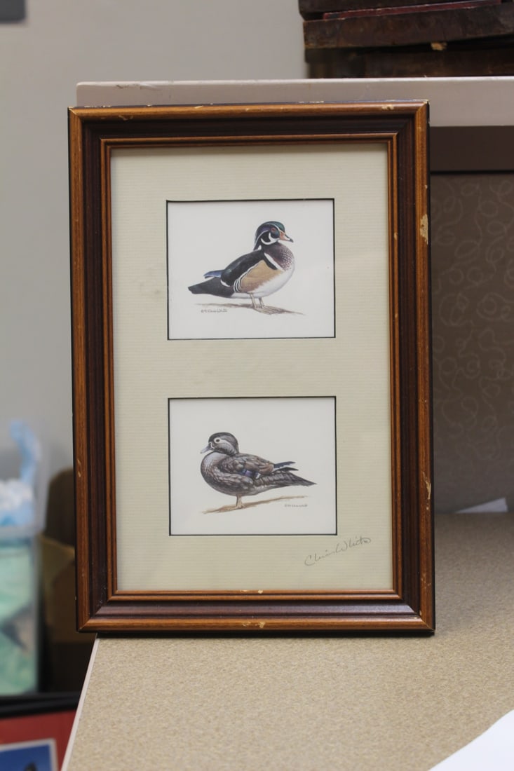 Signed Christ White Duck Print: framed - overall= 12 5/8" x 8 5/8"
