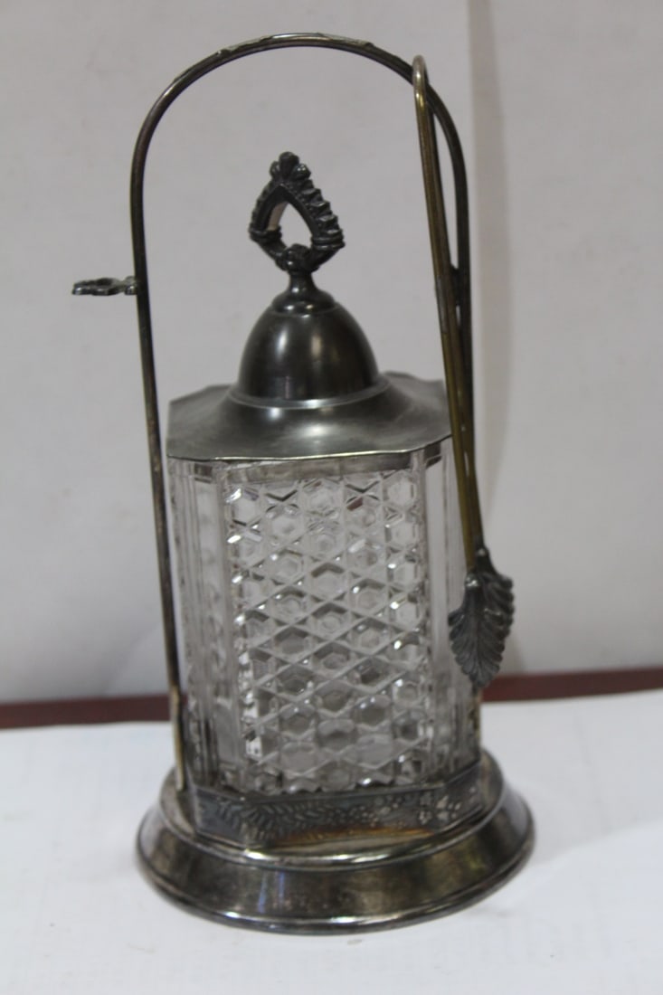A Victorian Silverplated Pickle Castor: with tong - 9 1/2" tall