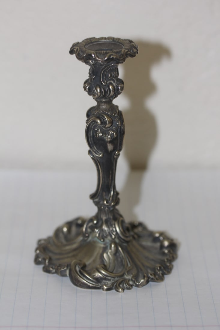 Ornate Silverplate Candle Holder: 4 3/4" tall