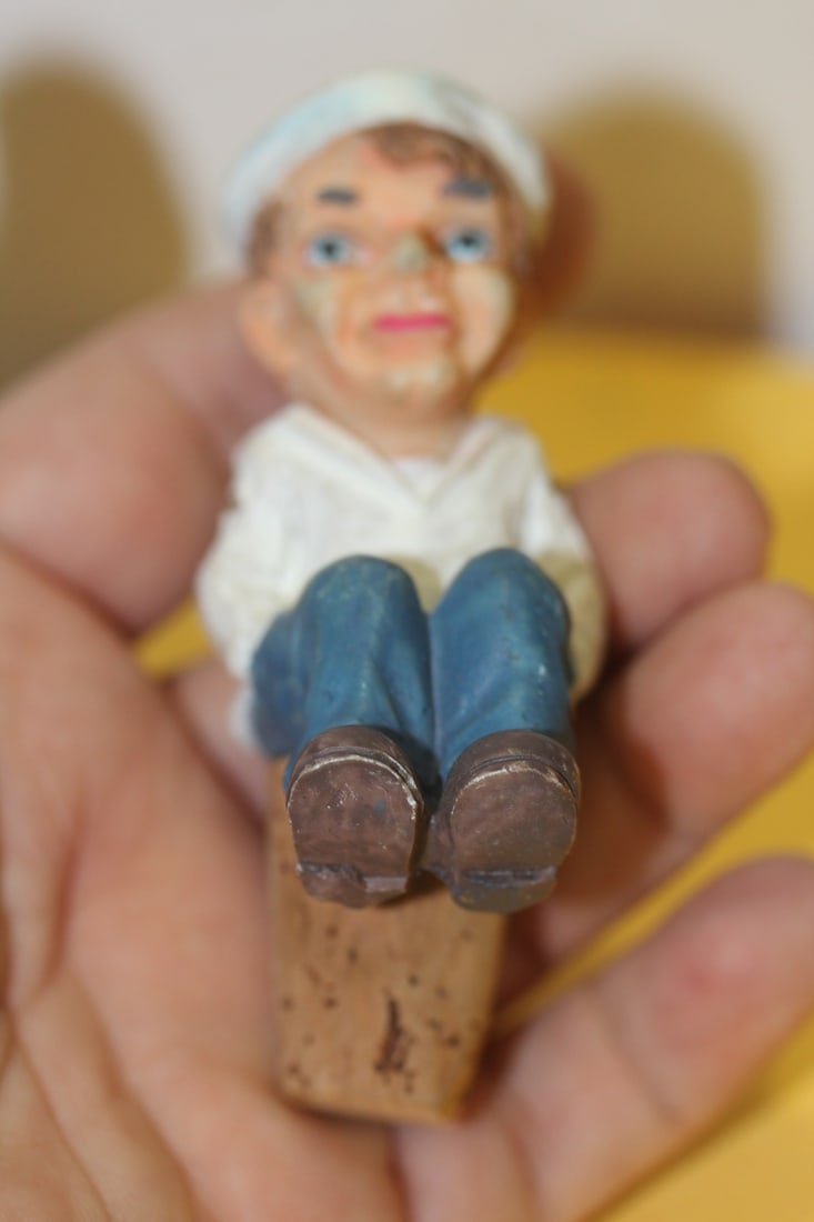A Wooden Sailor Cork Stopper: 3 3/8" tall