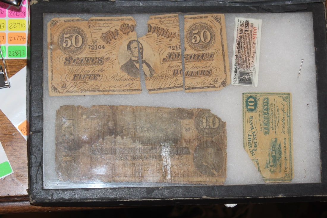 Lot of 3 Old Currencies and a Ticket: currencies are in poor condition as shown