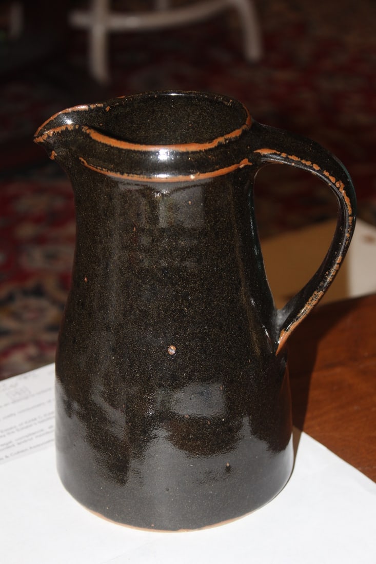 England Studio Pottery Pitcher: marked England on the bottom as shown - 8 inches tall