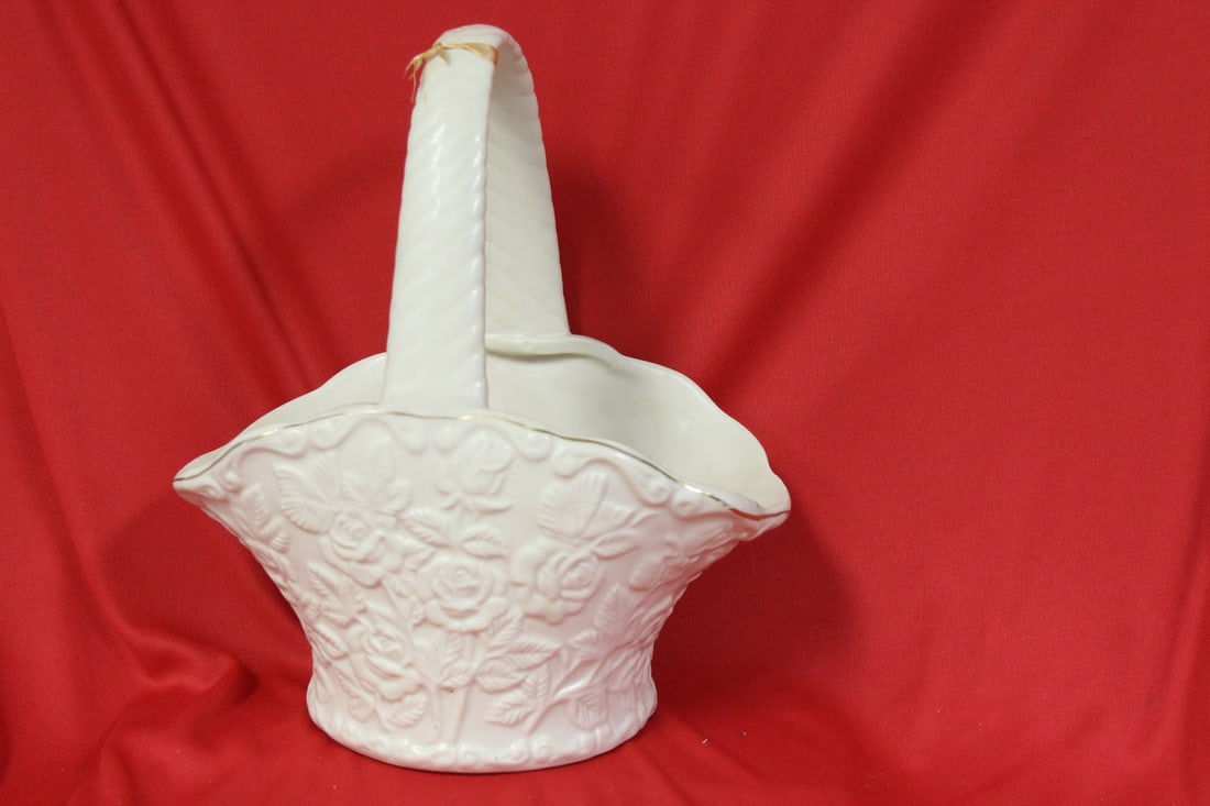 A Ceramic Basket: 10 3/4" tall