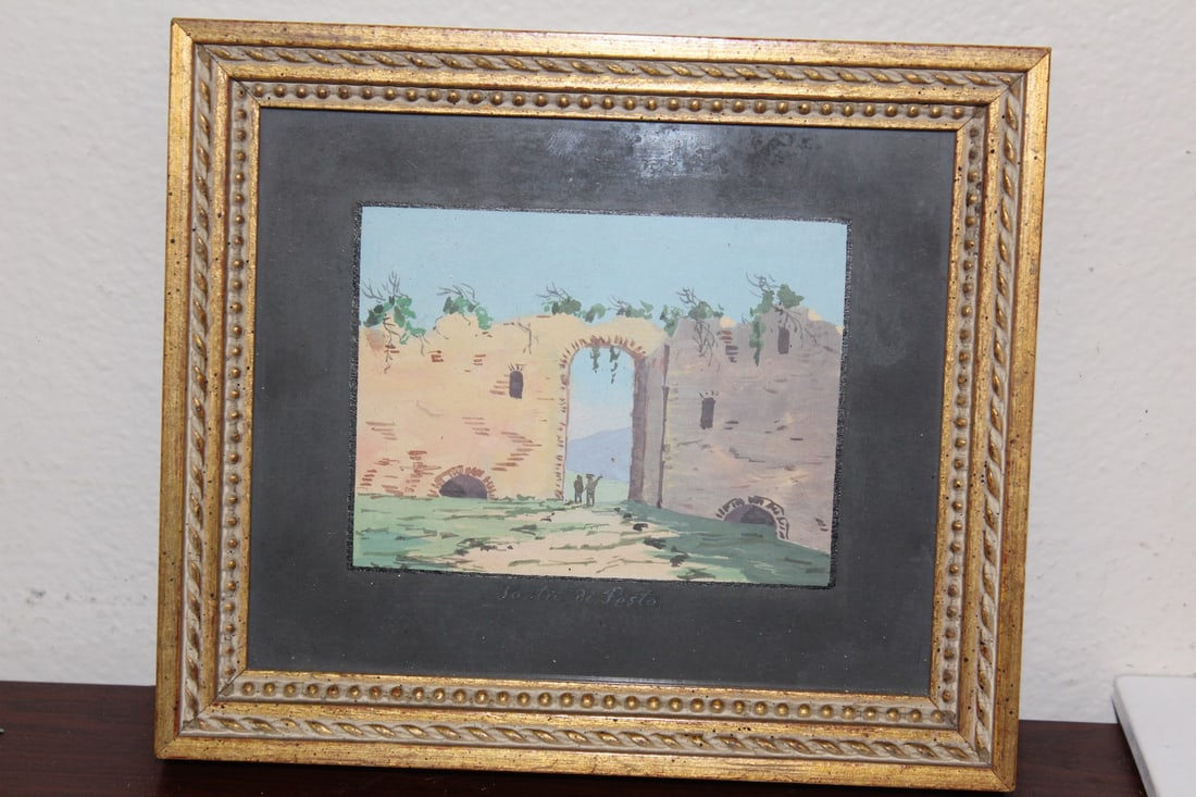 A Torta di Pesto Painting: Oil or Pastel or Watercolor painting - most likely 1960's - overall= 7" x 6"