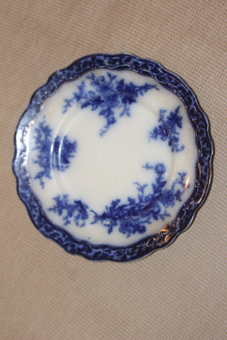 19th Century Flow Blue Plate: please note: old chip 7 5/8" in diameter