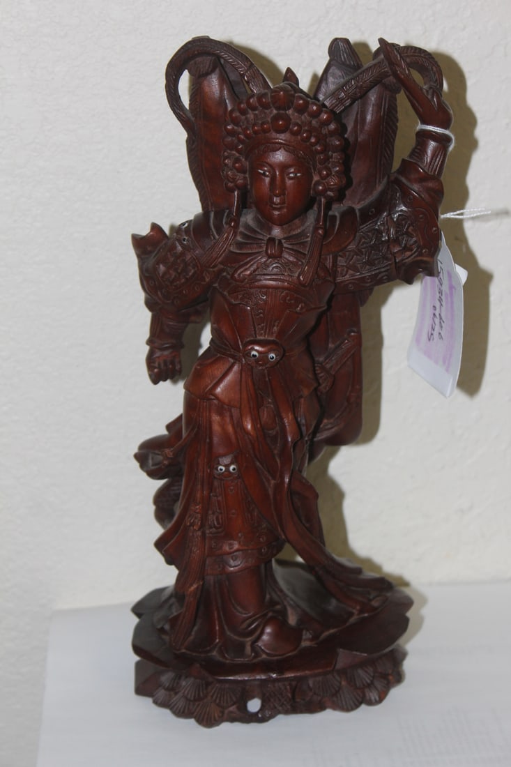 Chinese Carved Immortal: rosewood/boxwood/ exotic wood - 12 inches tall