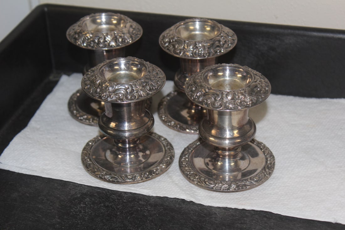 Set of 4 Silverplate Candle Holders: 3 1/8" tall each