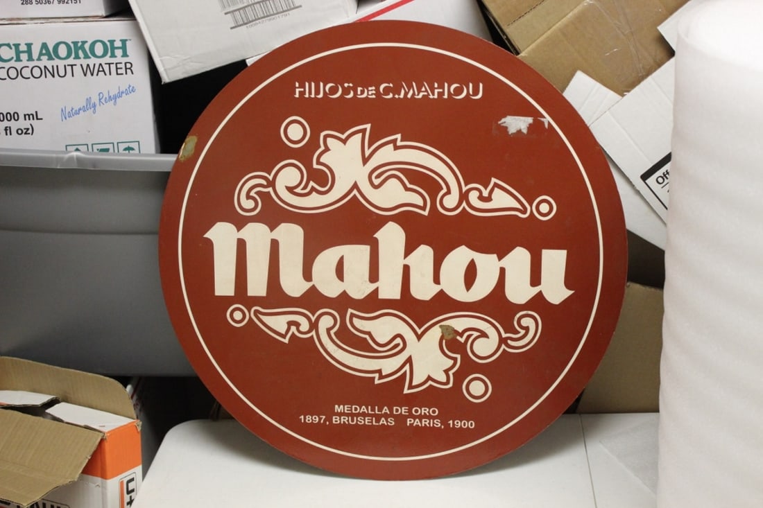 A Mahou Metal Sign: Large size? 23 3/4 inches in diameter - do not know much about this