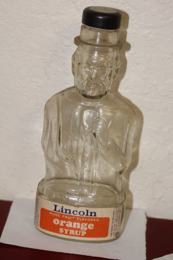 Glass Lincoln Orange Syrup Bank: 9 inches tall
