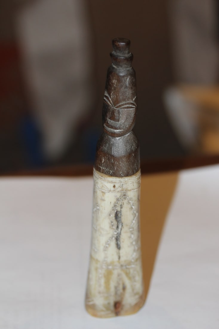 Primitive Bone and Wood Carving: most likely African - combined= 6 1/4" tall