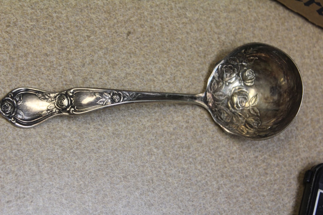 Ornate Silverplate Serving Spoon: 7" across
