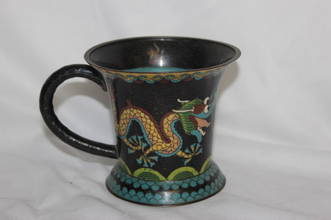 A Cloisonne Dragon Cup: 3 1/2" tall