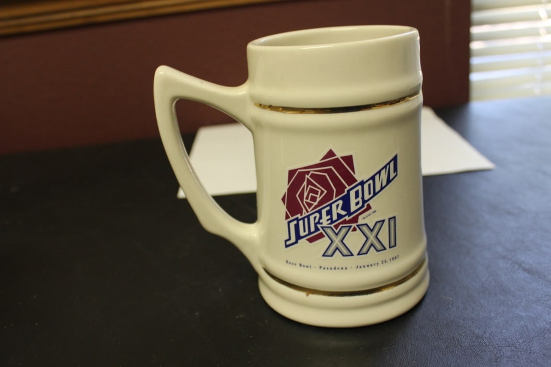 A Superbowl XXI Beer Mug or Stein: 5 3/4 inches tall - Rosebowl