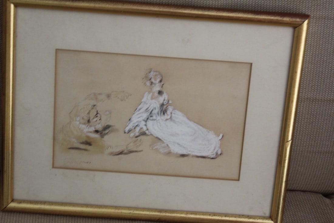 Signed Old Pastel: cannot decifer who the artist is - framed - overall: 12 3/4" x 9 7/8"