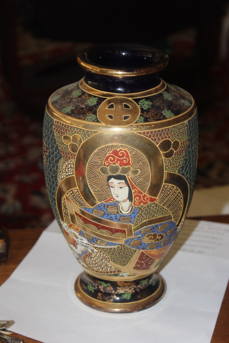 Japanese Satsuma Vase: 10" tall