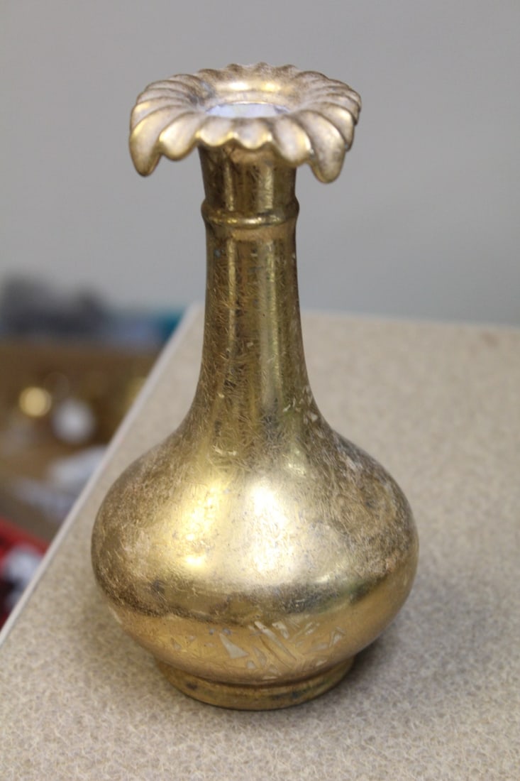 Gold Plated Porcelain Vase: 6 1/8" tall