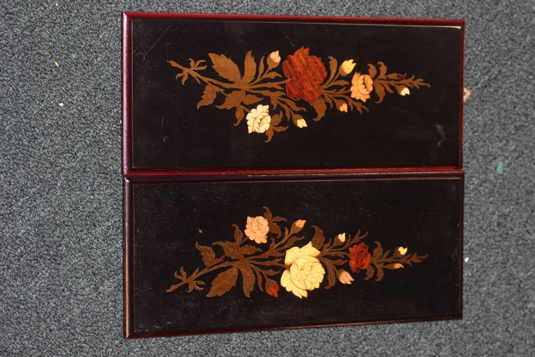 Lot of 2 Italian Inlay Wood Panels: each measures= 13" x 5 5/8"