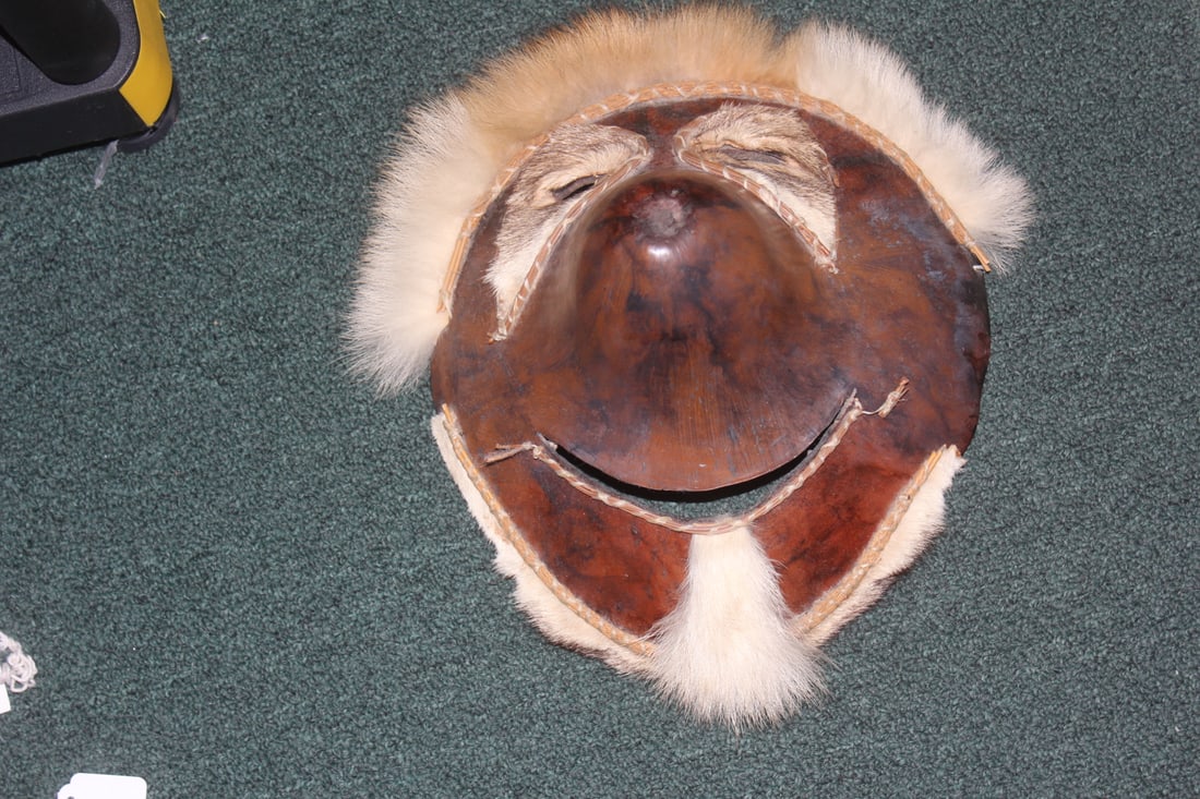 A Gourd Mask: diameter= 11 1/4" - country of origin is unknown