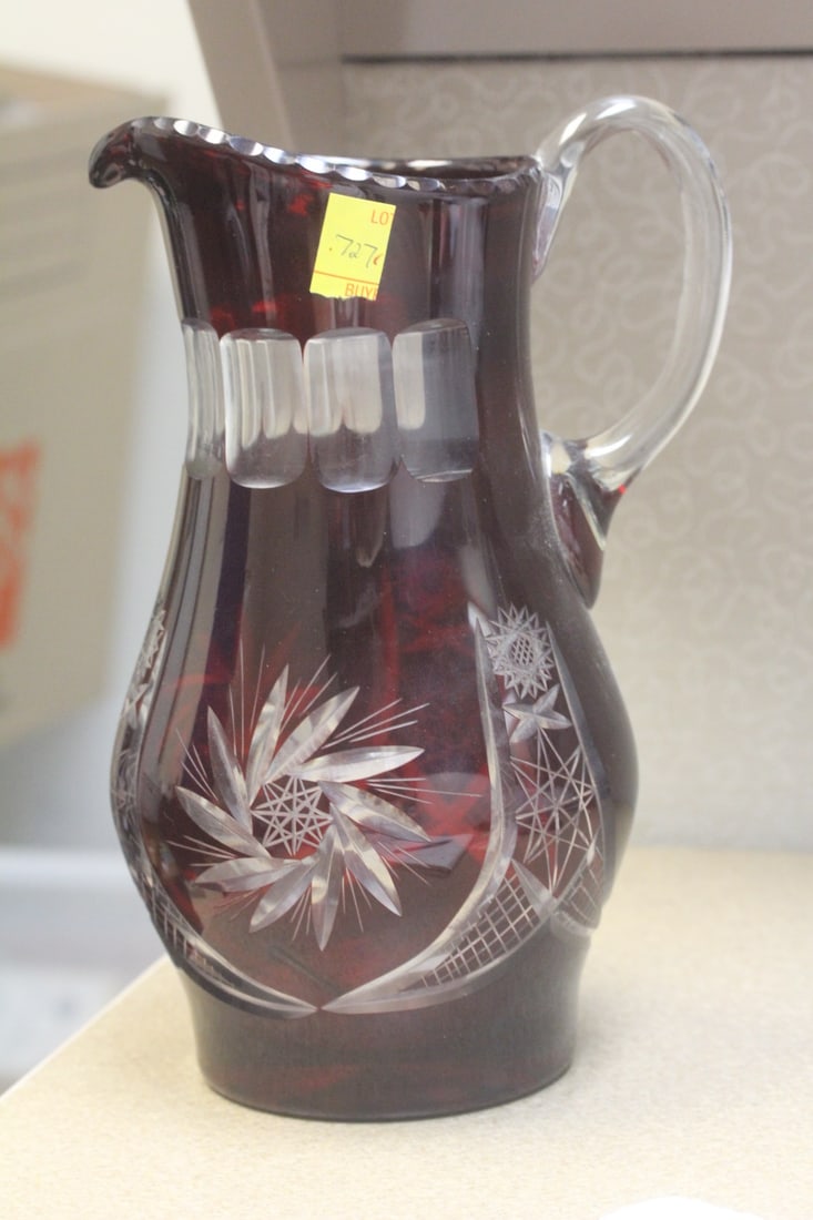 Ruby Red Glass Pitcher - 3