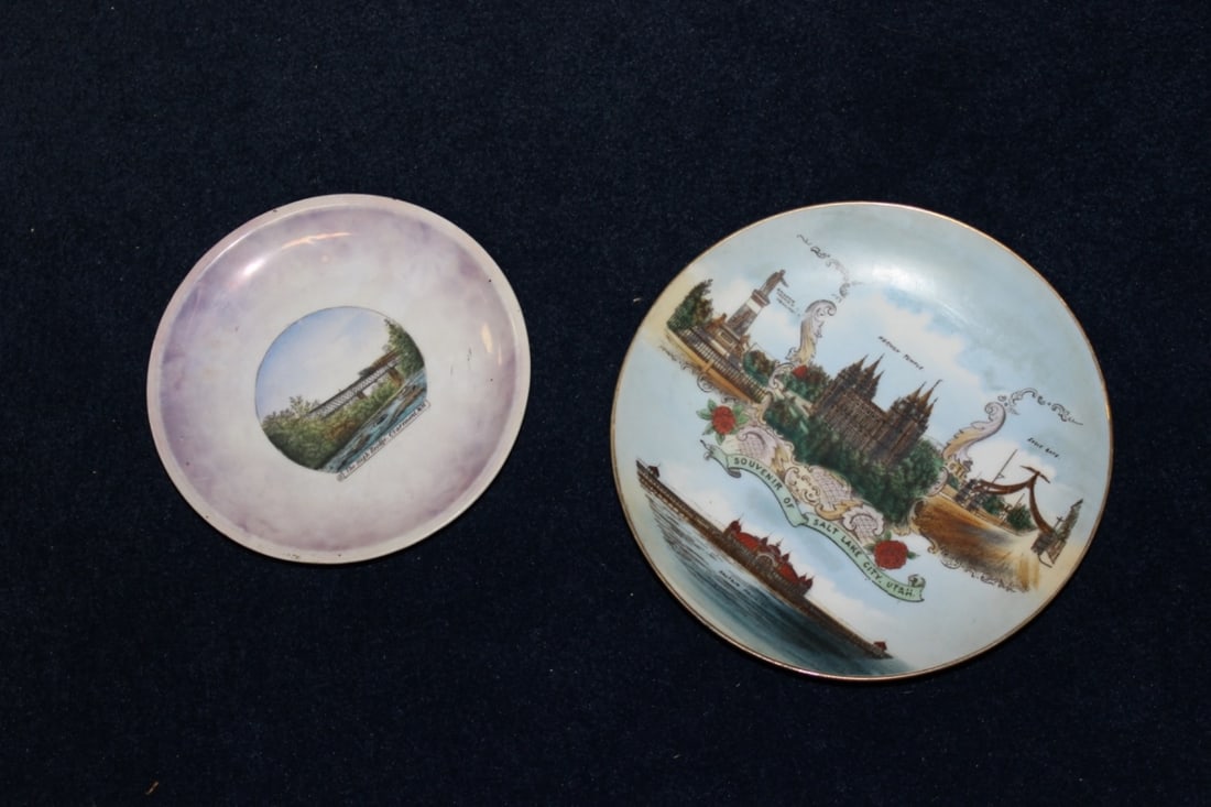 Lot of 2 Advertising Plates - One signed: Larger one= 7 1/2 inches in diameter