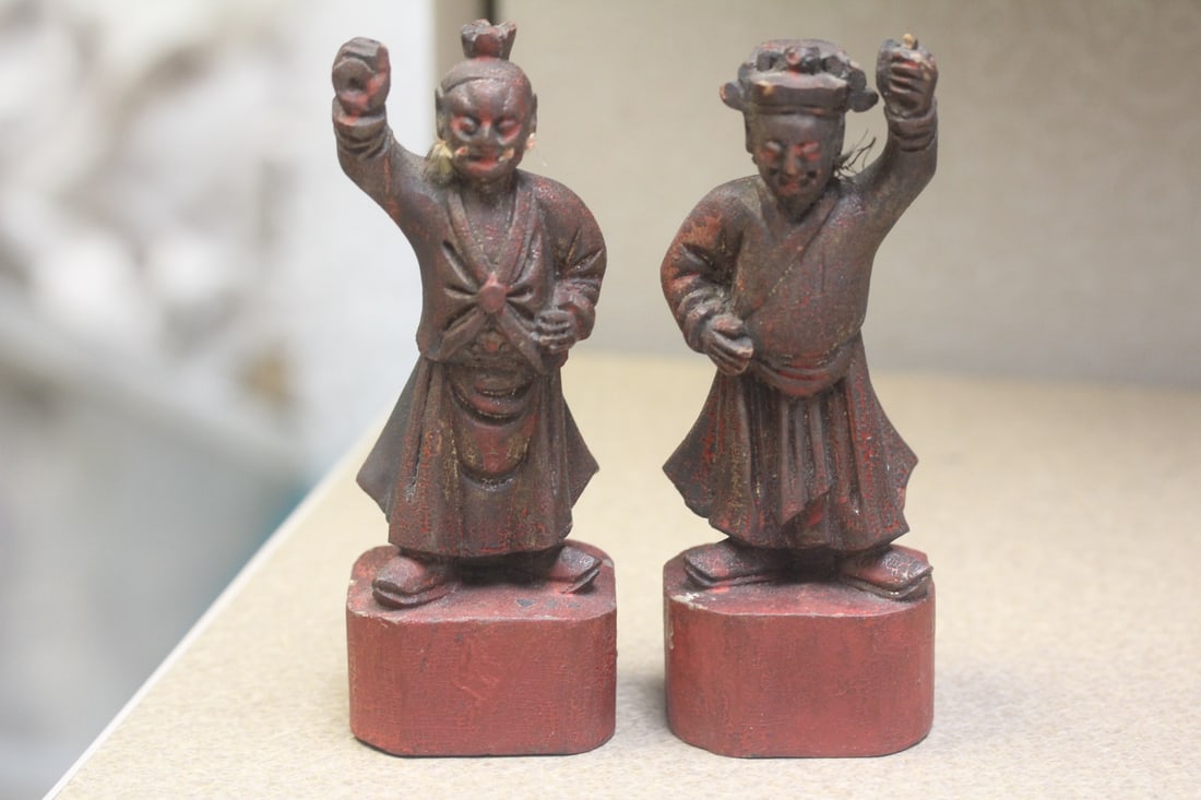 Lot of Two old Wood Figurines: Chinese - probably early 20th century - 5 3/4" tall each