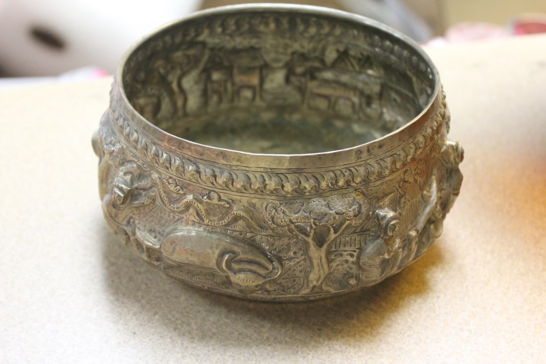 Antique Asian Silverplate Bowl: Asian or possibly Chinese - approximately 6 inches in diameter - old, but exact age unknown