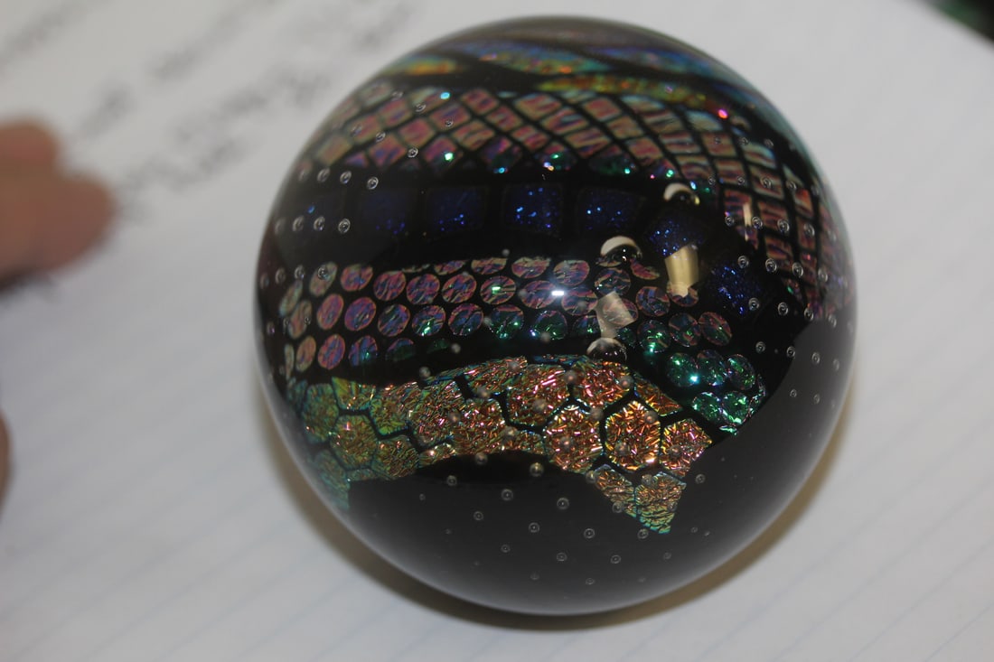 Signed Studio Art Glass Paperweight: signed SGS or Schuster Glass Studio - 2 7/8" in diameter