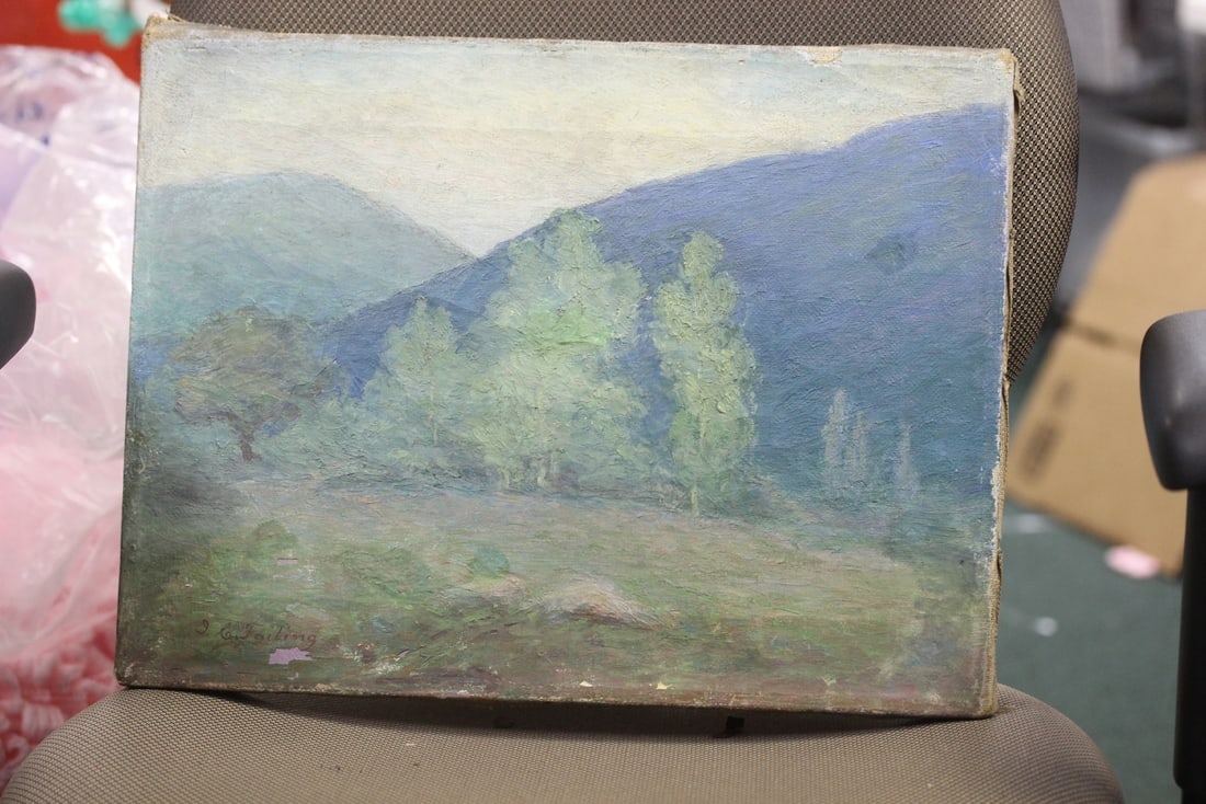 An Antique/Vintage Oil on Canvas: Signed - Unframed - 16"x 12" - IDA C. Failing is a listed artist, and also listed at who?s who in American art - some minor loss as shown