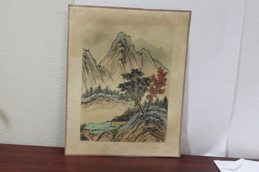 An Antique/Vintage Chinese Watercolour on Silk: laid down on paper - signed - overall= 10" x 8"