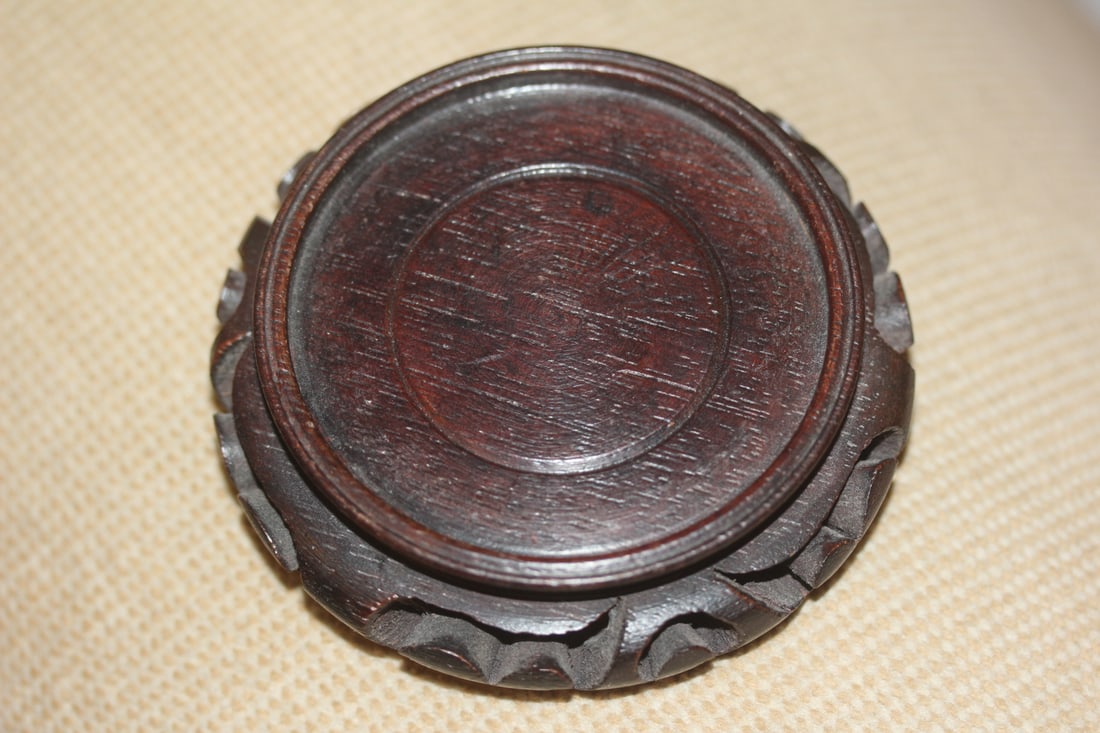 Well Carved Asian Wooden Stand: inside diameter= 2 3/4"
