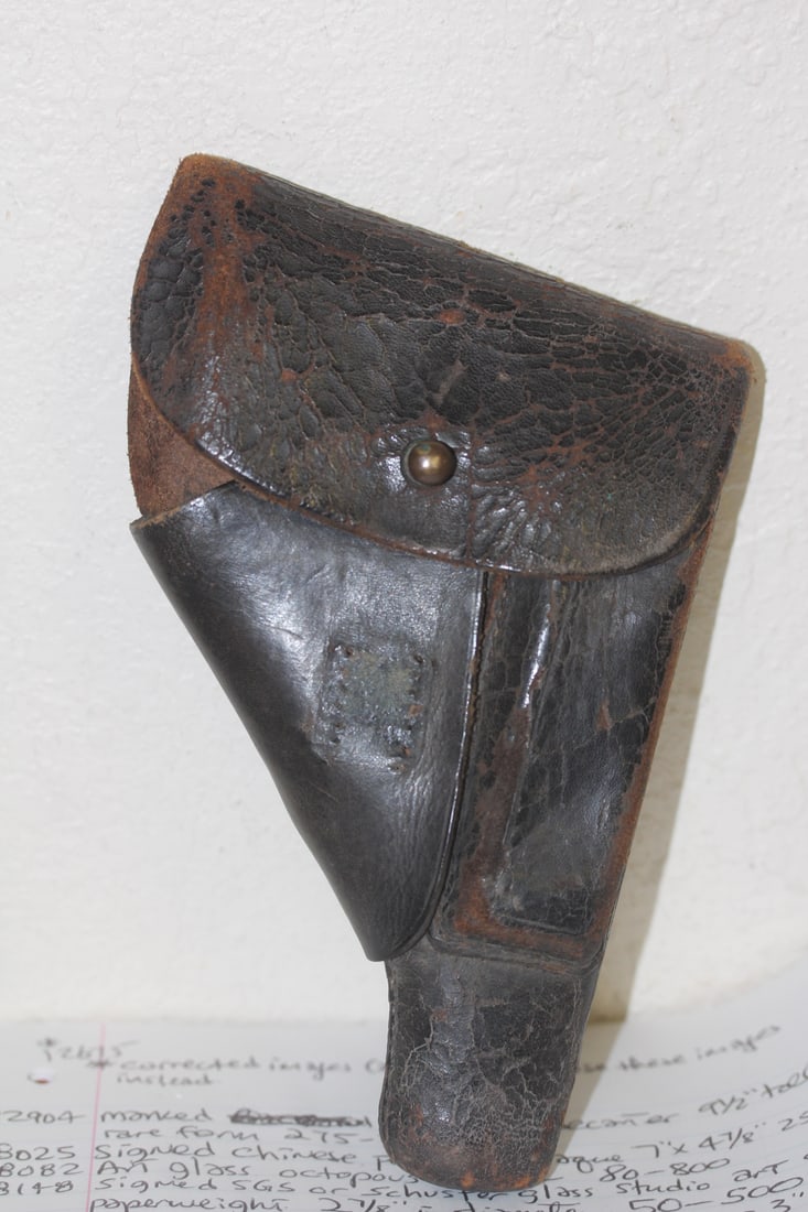Antique Leather Gun Holster: 7" across
