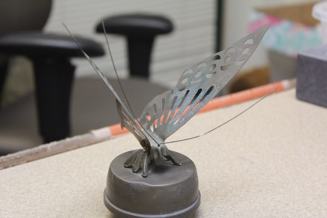 Metal Butterfly Music Box: plays - mechanical - works - 6" tall