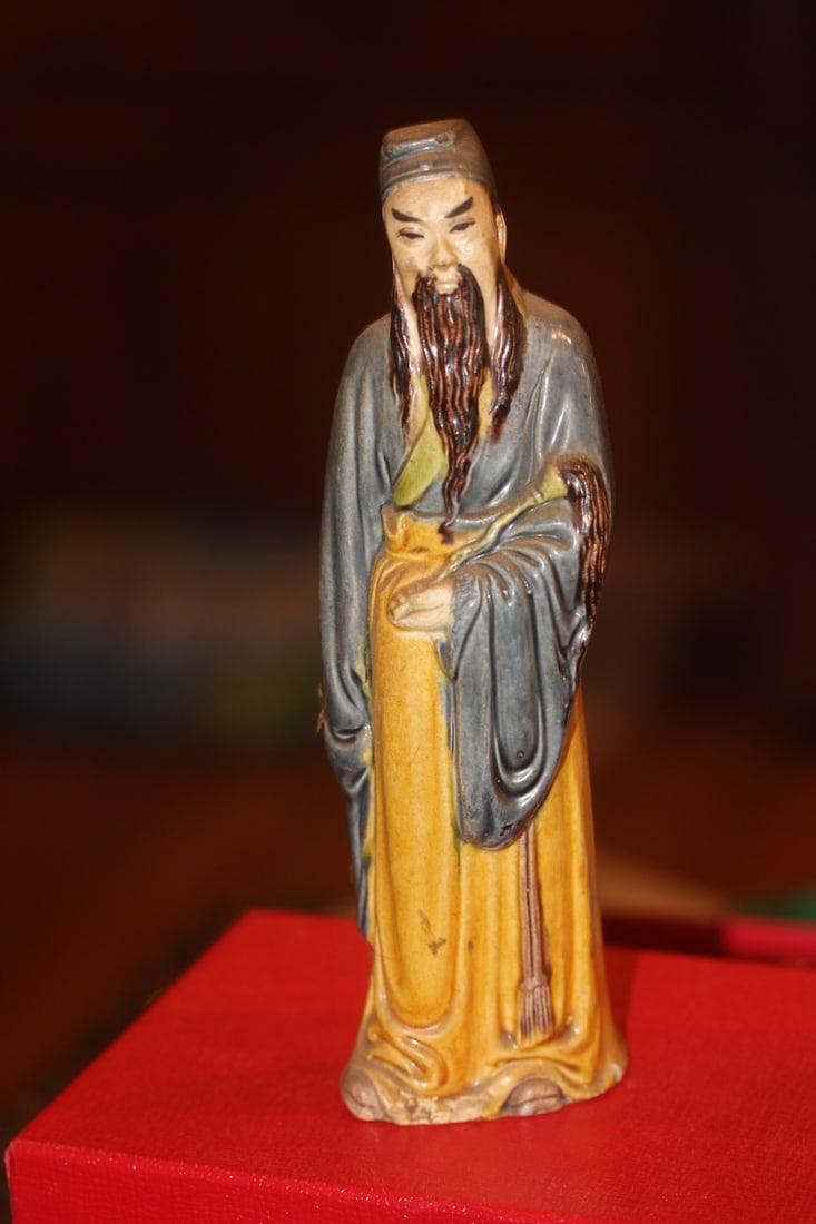 Chinese Polychrome Pottery Man: antique - marked China - 6 3/4" tall