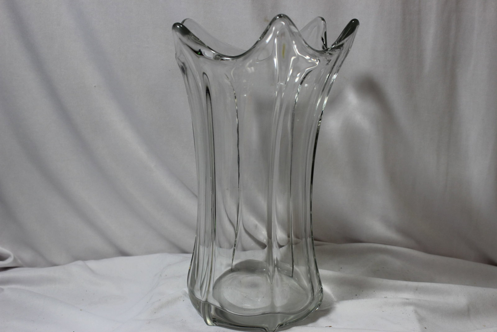 A Signed Lorraine Crystal Vase: 11 1/4" tall