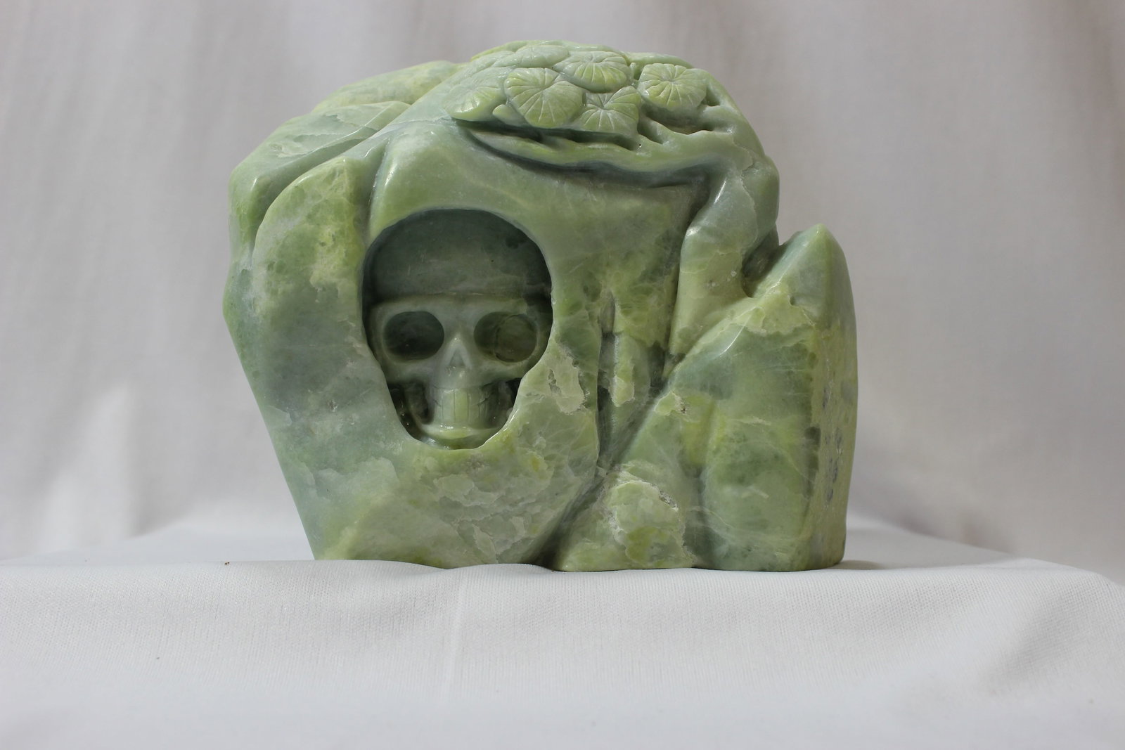 A Carved Jade or Similar Hardstone Skull: 6" tall