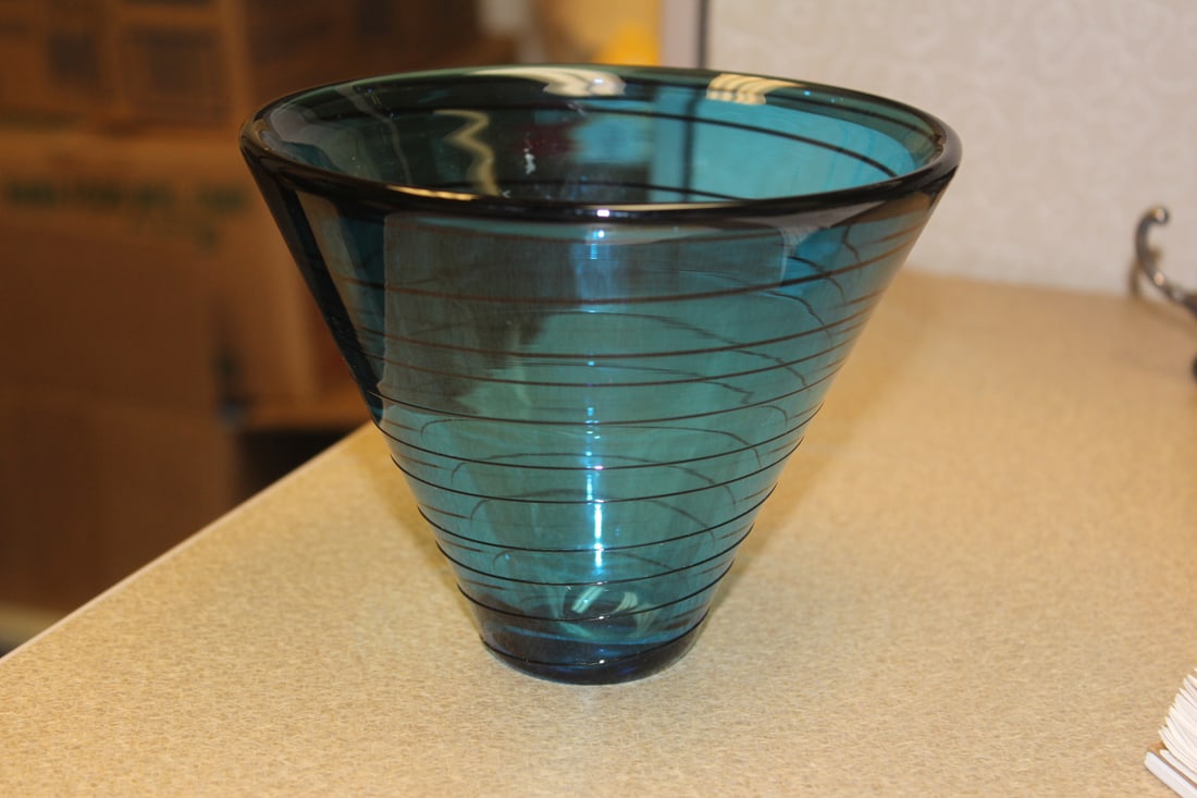 Signed Correia Art Glass Bowl: cone shape - 5 inches tall and 6 inches in diameter - also dated as well