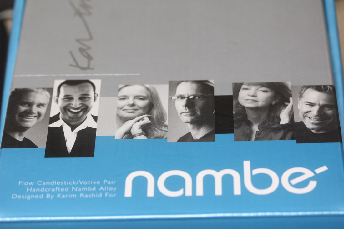 Pair of Modern Style Candle Holders: Nambe aluminum - boxed