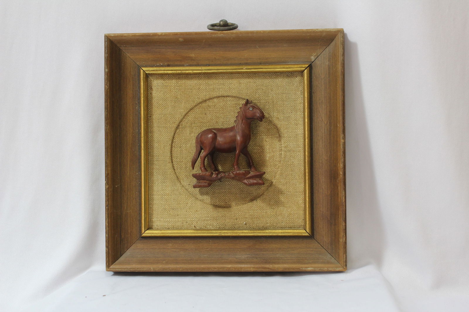 A Chinese/Oriental Framed Wooden Horse: Hand carved - 8 1/2" square