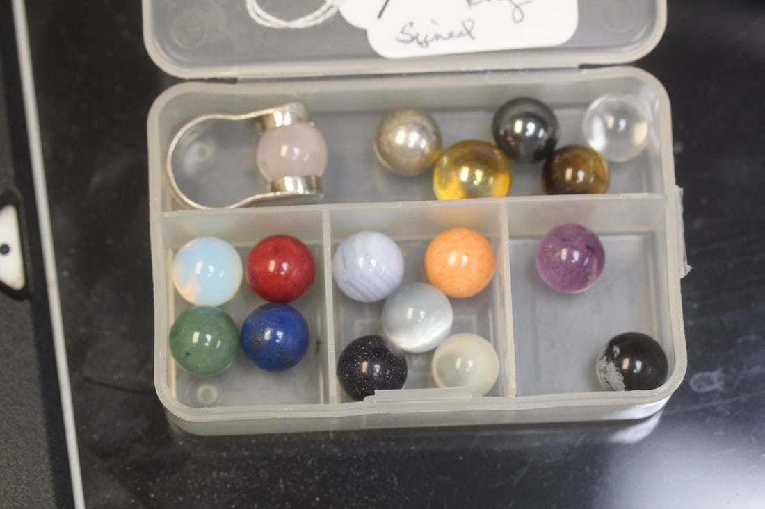 Signed Sterling and Gemstone Ring: interchangeable - 17 balls - size of ring is around 4 - depends on the size of the ball also
